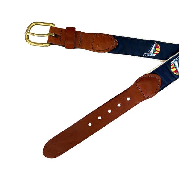 Leather Man Ltd Spinnaker Belt Size 42 Sailboats Leather Canvas Cotton USA Made - Picture 2 of 5